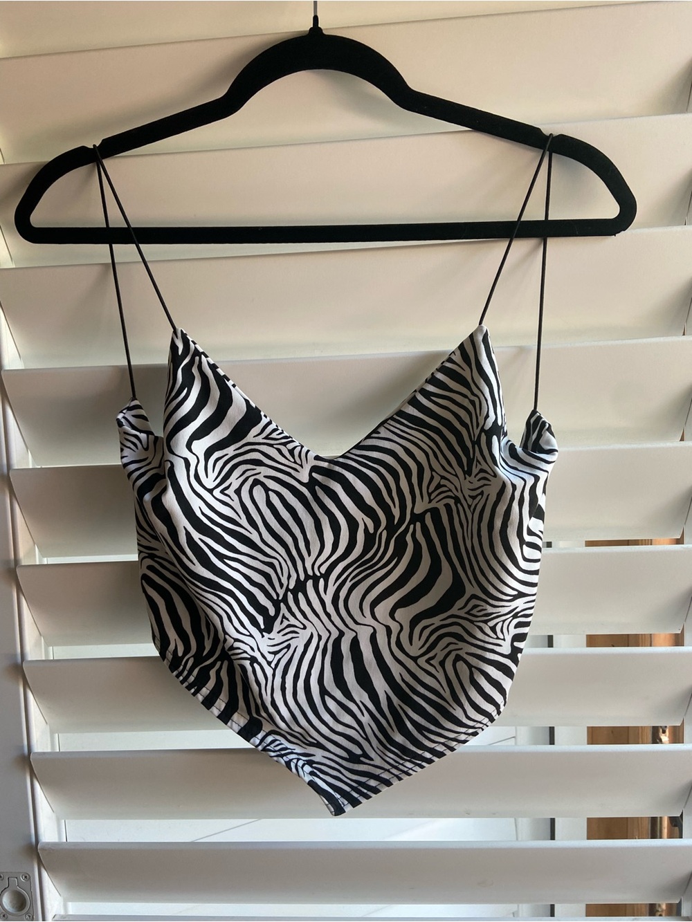 Zebra-Print Satin Crop Cami Top - Black and White